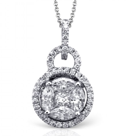 A halo solitaire diamond necklace from Simon G.