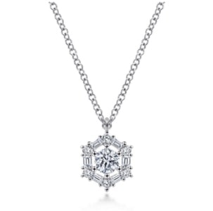 a Gabriel & Co. Classic diamond necklace with a snowflake design