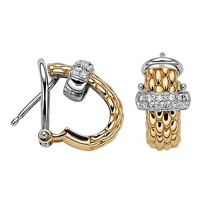 White and yellow gold textured hoop earrings