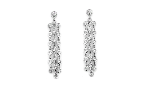 A pair of dazzling white gold drop earrings, available at Bob Richards Jewelers.