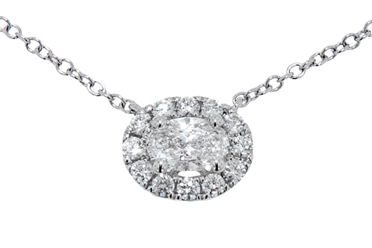 An image of white gold diamond halo pendant