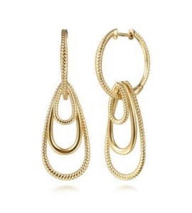 a pair of textured drop earrings in yellow gold from Gabriel & Co.