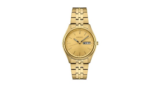 an all yellow tone watch with a date window