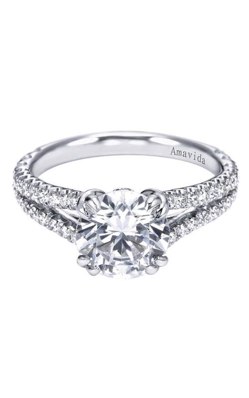 18K White Gold Sidestone Engagement Ring 001-100-00030