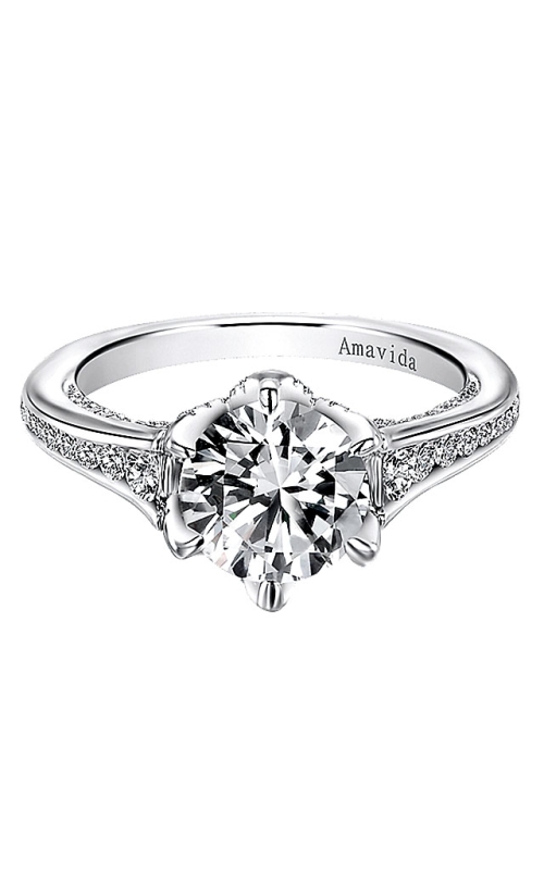 18K White Gold Sidestone Engagement Ring 001-100-00025