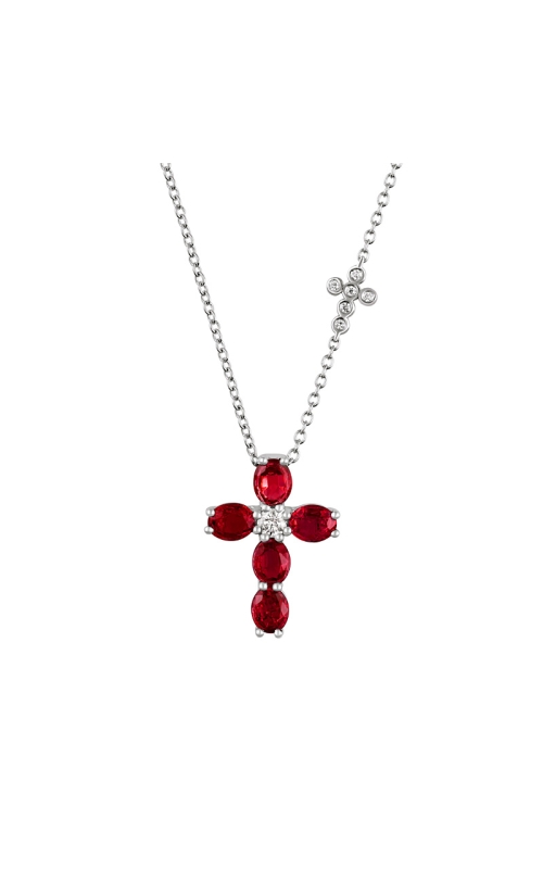 14K White Gold Cross and Gemstone Necklace 001-235-00234