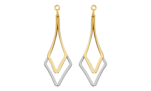 A pair of two-toned gold art deco-inspired earring jackets, available at Bob Richards Jewelers. A pair of two-toned gold art deco-inspired earring jackets, available at Bob Richards Jewelers.