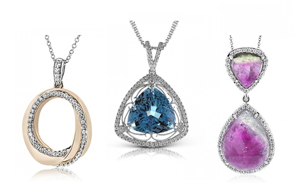 Necklace pendants in different center stones and shapes
